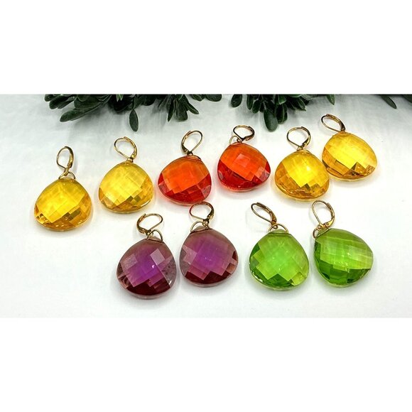 Faceted Teardrop Earrings Set In Assorted Colors With Gold-Plated Hooks - Picture 12 of 13